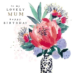 Beautiful Foiled Birthday Card For A Lovely Mum, Contemporary Floral Design - Frida Greeting Card by Hotchpotch London Size 6 x 6 inches
