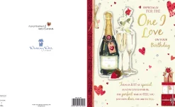 Birthday Card For The One I Love, Champagne And Roses Handmade Greeting Card By Wishing Well Studios - 8x10ins