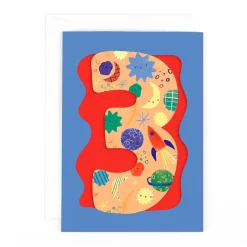 Fun Birthday Card For Boy's 3rd Birthday, Birthday Card With Die-cut Detail And Neon Colours - Doodle Greeting Card by Hotchpotch London Size 5 x 7 inches