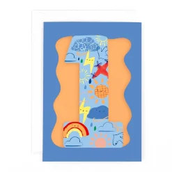 Fun Birthday Card For Boy's 1st Birthday, Birthday Card With Die-cut Detail And Neon Colours - Doodle Greeting Card by Hotchpotch London Size 5 x 7 inches