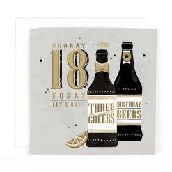 Fun Foiled Birthday Card For 18th Birthday, Birthday Cheers - Milestone Birthday Greeting Card by Hotchpotch London Size 6 x 6 inches