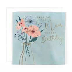 Luxury Birthday Card For Nan With Satin Gold Foil Lettering And Stunning Artwork - Madeleine Collection by Hotchpotch London Size 6 x 6 inches