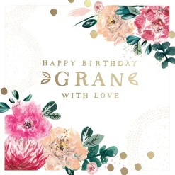 Luxury Birthday Card For Gran With Gold Foil Lettering And Stunning Floral Design - Oh! Dotty Collection by Hotchpotch London Size 6 x 6 inches