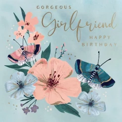 Luxury Birthday Card For Gorgeous Girlfriend With Satin Gold Foil Lettering And Stunning Artwork - Madeleine Collection by Hotchpotch London Size 6 x 6 inches