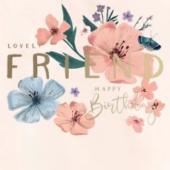 Luxury Birthday Card For A Lovely Friend With Satin Gold Foil Lettering And Stunning Artwork - Madeleine Collection by Hotchpotch London Size 6 x 6 inches