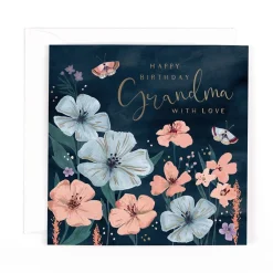 Luxury Birthday Card For Grandma With Satin Gold Foil Lettering And Stunning Artwork - Madeleine Collection by Hotchpotch London Size 6 x 6 inches