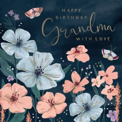Luxury Birthday Card For Grandma With Satin Gold Foil Lettering And Stunning Artwork - Madeleine Collection by Hotchpotch London Size 6 x 6 inches