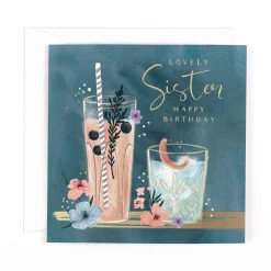 Luxury Cocktails-Themed Birthday Card For Sister, Satin Gold Foil Lettering And Stunning Artwork - Madeleine Collection by Hotchpotch London Size 6 x 6 inches