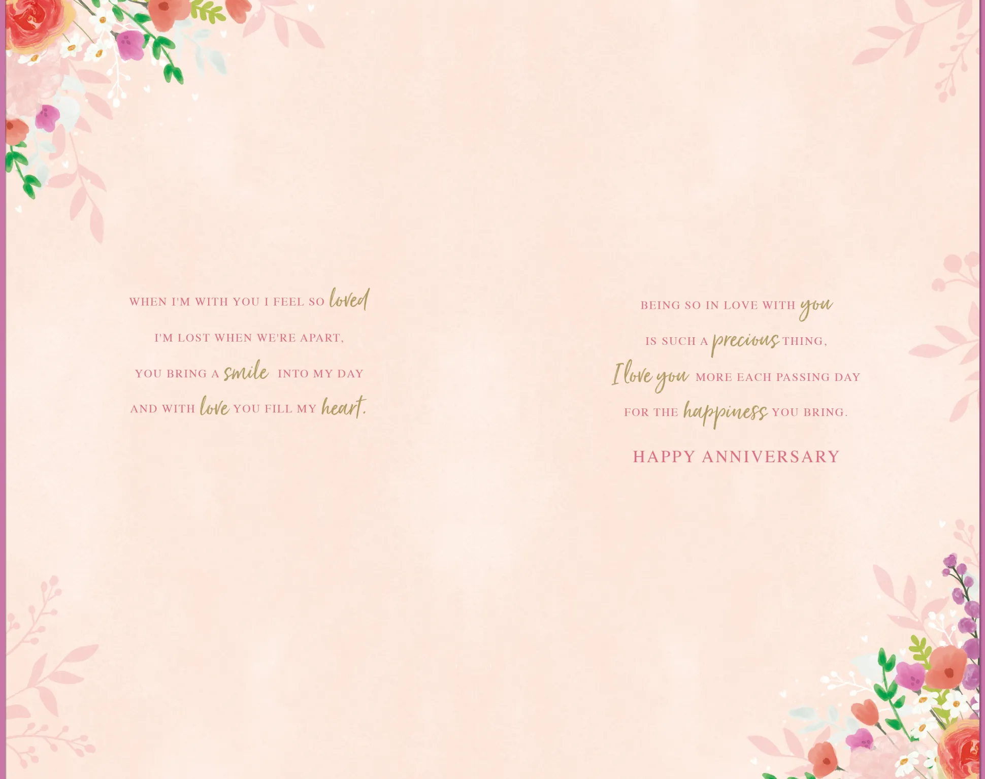 Luxury Hand-Finished Wedding Anniversary Card For Wife | Floral Design By Wishing Well Studios 7 x 11"