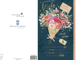 Luxury Hand-Finished Wedding Anniversary Card For Wife | Floral Design By Wishing Well Studios 7 x 11