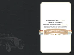 Luxury 90th Birthday Card For Him | Vintage Car Design By Wishing Well Studios 6 x 9