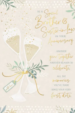 Luxury Wedding Anniversary Card For Brother And Sister-In-Law | Champagne And Olive Branch Design By Wishing Well Studios 6 x 9"