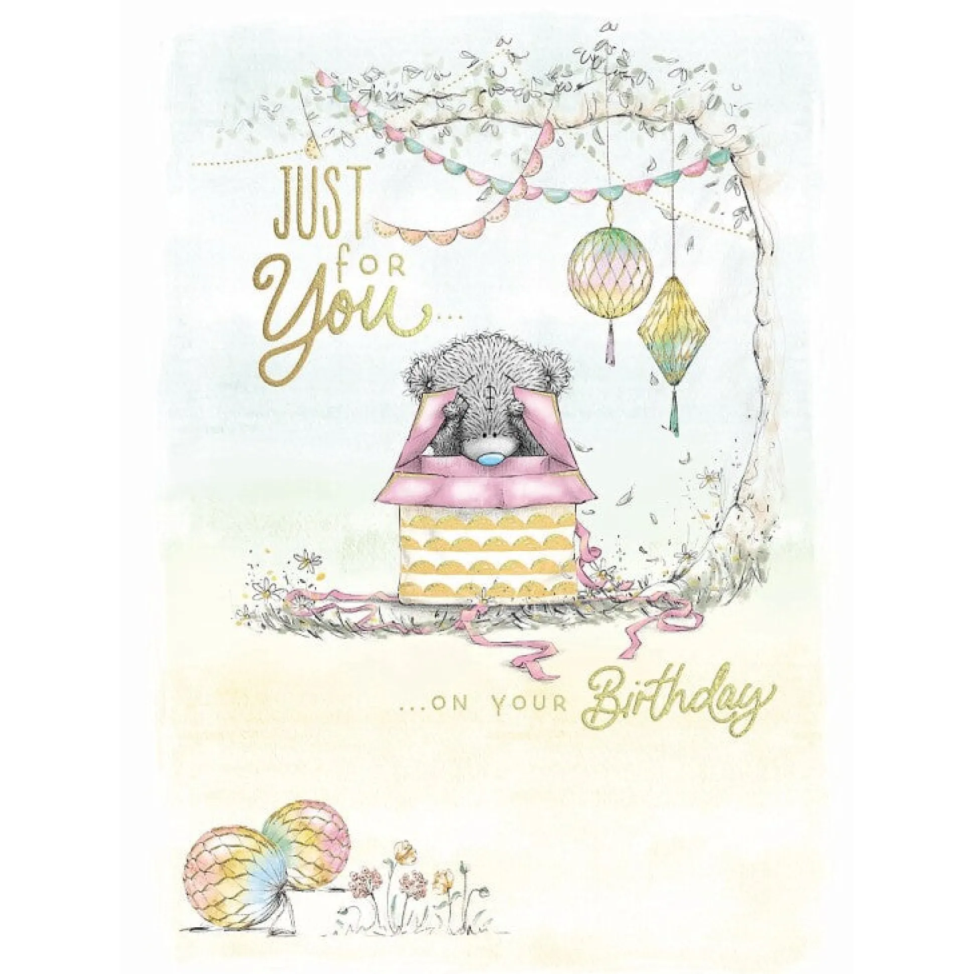 Me to You Birthday Card Tatty Teddy Peeking At Gift