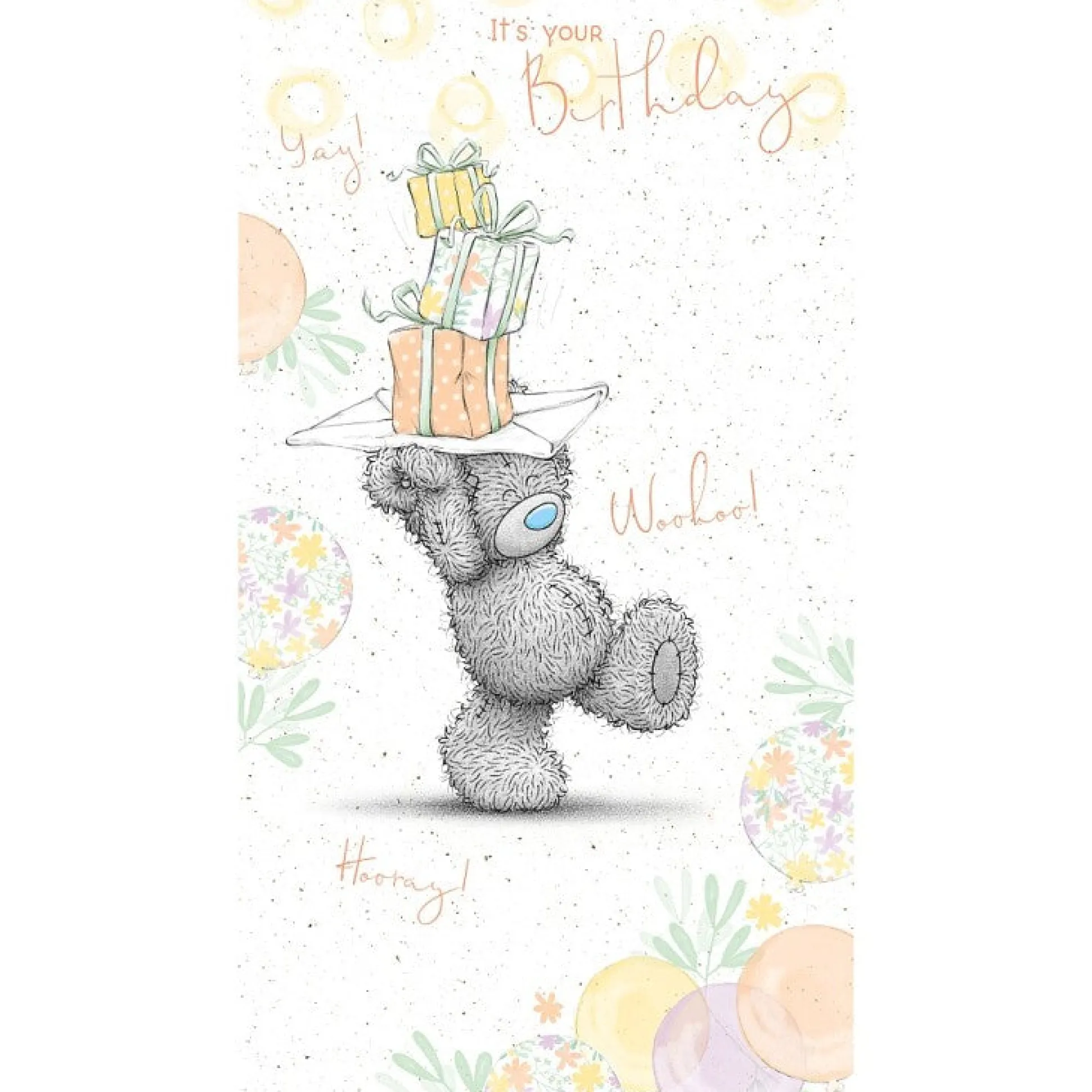 Me to You Birthday Card Tatty Teddy Balancing Gifts