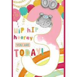 Me to You Tatty Teddy Age 3 Birthday Card, Hip Hip Hooray! - Official Collection