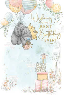 Me to You Tatty Teddy Birthday Card, Bear Floating With Balloons - 6 x 9"