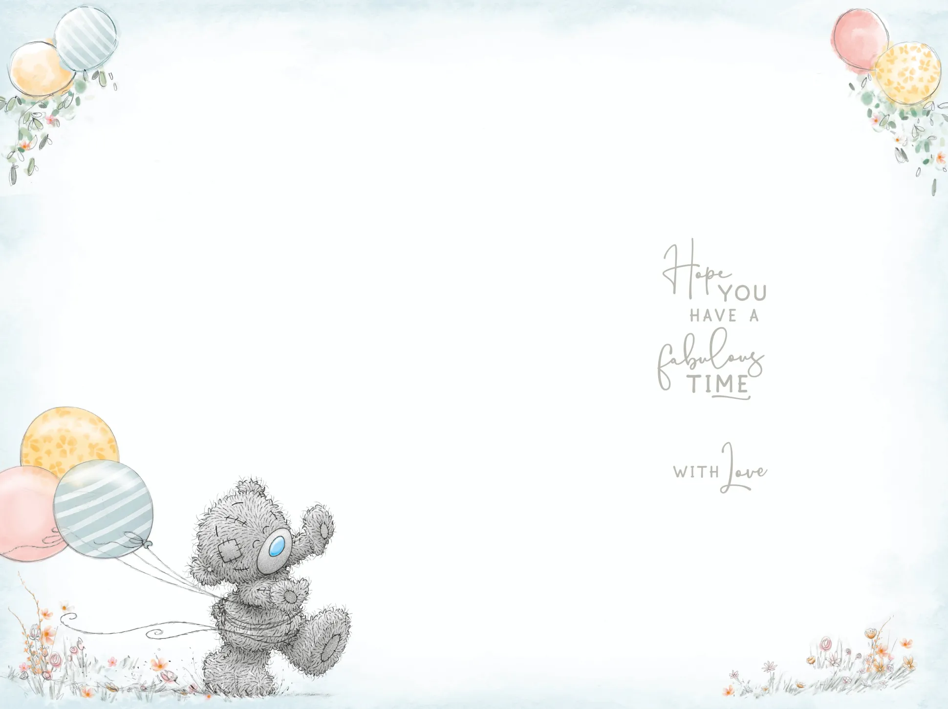 Me to You Tatty Teddy Birthday Card, Bear Floating With Balloons - 6 x 9"