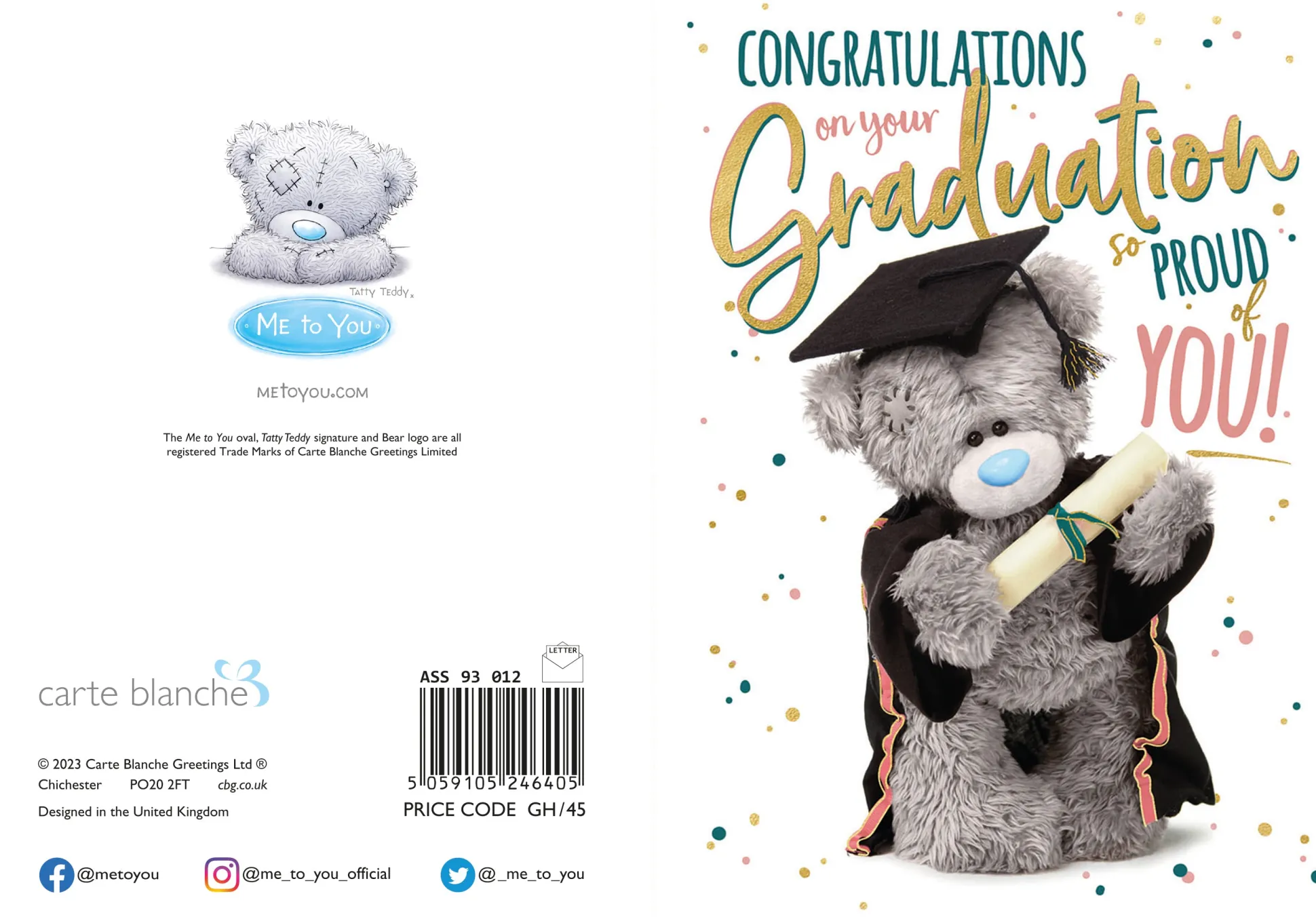 Me To You Tatty Teddy Congrats On Your Graduation Greeting Card 5x7ins - Official Collection