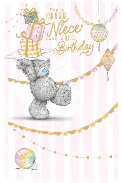 Me to You Tatty Teddy Cute Birthday Card For A Fabulous Niece, Bear Balancing Presents - Official Collection