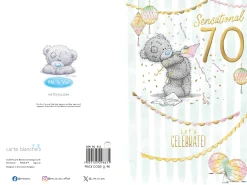 Me to You Tatty Teddy Cute 70th Birthday Card, Bear With Streamers - 6 x 9