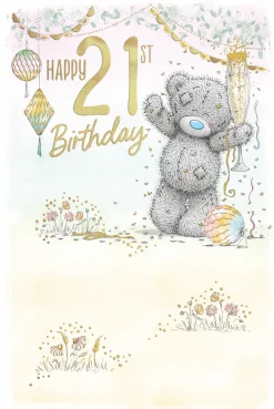 Me to You Tatty Teddy Cute 21st Birthday Card, Bear With Bubbly - Official Collection 15cm x 23cm