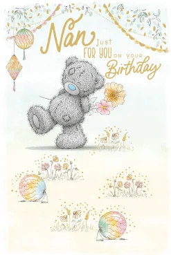 Me to You Tatty Teddy Cute Birthday Card For Nan, Bear With Flowers - Official Collection