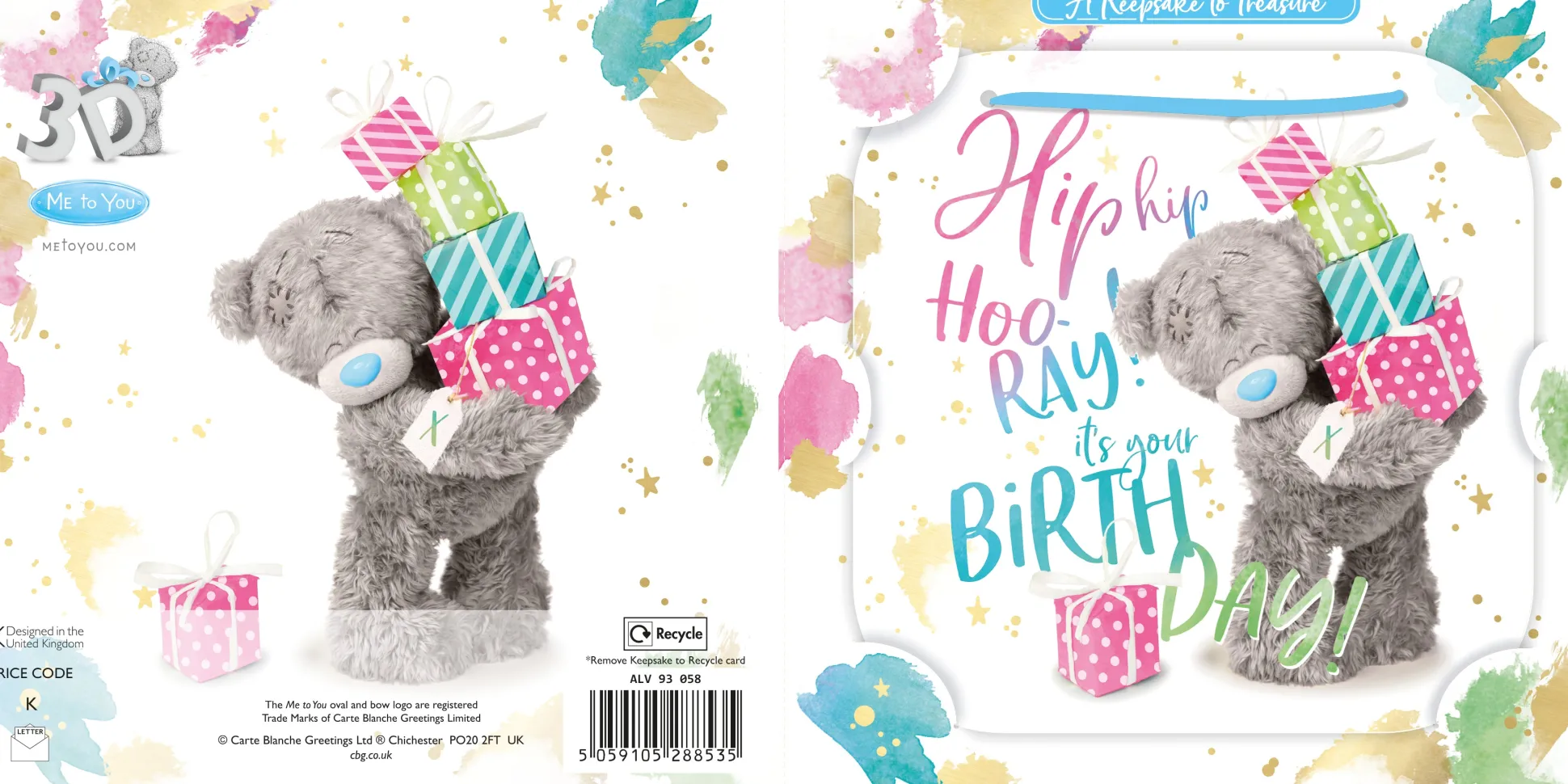 Me to You Tatty Teddy 3D Luxury Keepsake Birthday Card, Hip Hooray 6 x 6" - Official Collection