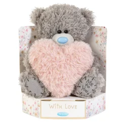 Me to You Tatty Teddy Plush 15cm-High 'With Love' Bear Holding Fluffy Heart On Luxury Gift Plinth - Official Collection
