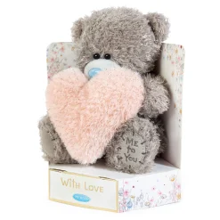 Me to You Tatty Teddy Plush 15cm-High 'With Love' Bear Holding Fluffy Heart On Luxury Gift Plinth - Official Collection