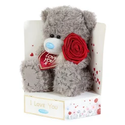 Me to You Tatty Teddy Plush 15cm-High I Love You Bear With Rose On Luxury Gift Plinth - Official Collection