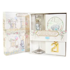Me to You Tatty Teddy 21st Birthday Gift Set Includes Champagne Glass, Coaster & Keyring In Luxury Gift Box - Signature Collection