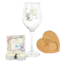Me to You Tatty Teddy Wine Glass, Wooden Tealight Holder & Secret Message Tealights In Luxury Gift Box