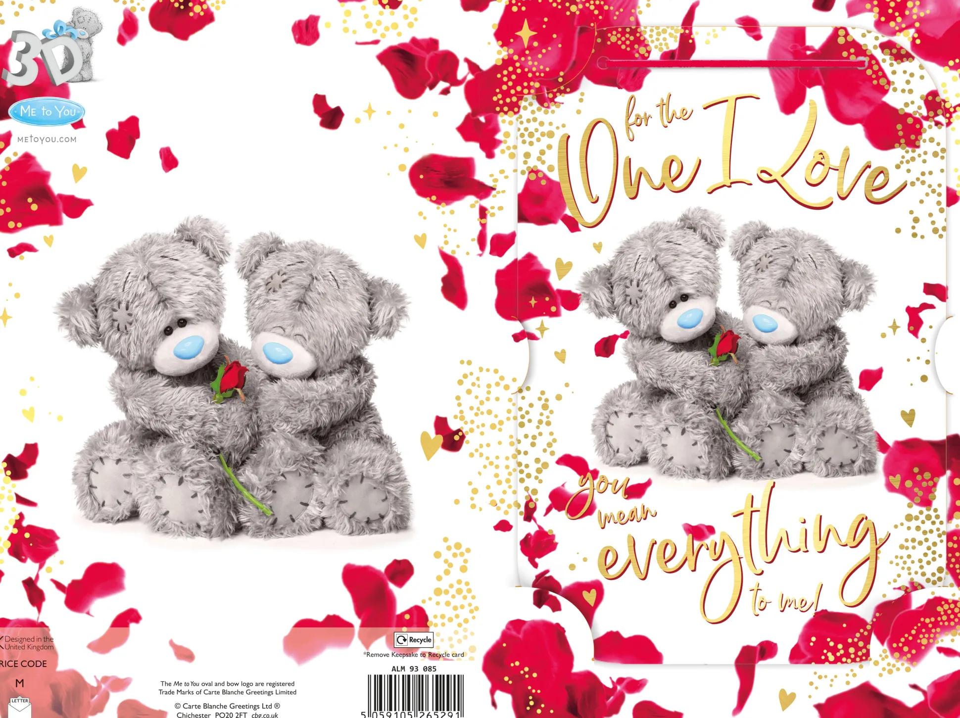 Me to You Tatty Teddy You Mean Everything To Me 3D Keepsake Birthday Greeting Card 6x6ins -