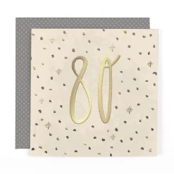 Stunning Foiled Birthday Card For 80th Birthday, With Bespoke Dotty Envelope - Anise Greeting Card by Hotchpotch London Size 6 x 6 inches