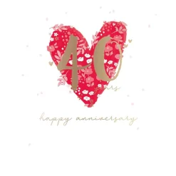 Stunning Ruby Wedding Anniversary Congratulations Card, Hand-Painted Floral Design With Gold Foil For 40-Year Anniversary - Primrose Hill Collection by Hotchpotch London Size 6 x 6 inches