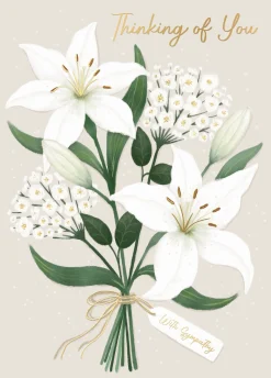 Sympathy Card | Thinking Of You Condolence Card| Lillies Design By Wishing Well Studios 5 x 7"