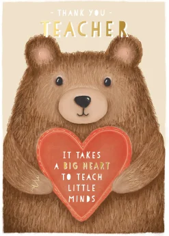 Wishing Well Thank You Teacher Fluffy Bear Design, Greeting Card Studios 5 x 7ins - Official Collection